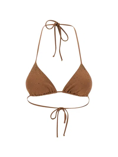 Mc2 Saint Barth Annabelle Rhinestone-embellished Triangle Bikini Top In Brown