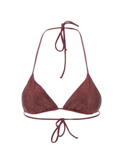 Mc2 Saint Barth Annabelle Rhinestone-embellished Triangle Bikini Top In Burgundy