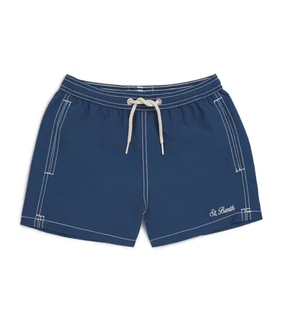 Mc2 Saint Barth Kids' Antibacterial Embroidered Patmos Swim Shorts In Blue