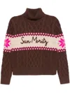 Mc2 Saint Barth Woman Half-turtleneck Sweater With Sun Moritz Lettering In Brown
