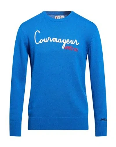 Mc2 Saint Barth Après-ski Collection Man Sweater Azure Size L Wool, Viscose, Polyamide, Cashmere In Animal Print