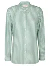 Mc2 Saint Barth Aqua Green Striped Shirt With Embroidered Details In Green