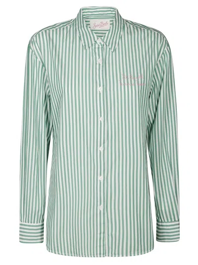 MC2 SAINT BARTH AQUA GREEN STRIPED SHIRT WITH EMBROIDERED DETAILS