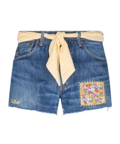 MC2 SAINT BARTH MC2 SAINT BARTH ARIZONA ATTACHED-SCARF RAW-CUT HEM DENIM SHORTS