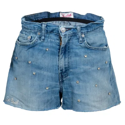 Mc2 Saint Barth Arizona Denim Short Strass In Blue
