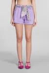 Mc2 Saint Barth Woman Upcycled Denim Shorts Arizona With Patches In Viola