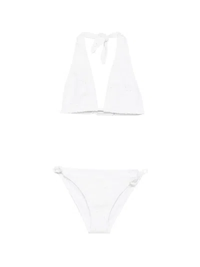 Mc2 Saint Barth Kids' Aryanna Floral-embroidered Bikini In White