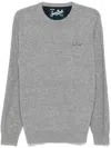 Mc2 Saint Barth Man Crewneck Grey Melange Sweater With St. Barth Embroidery In Grey