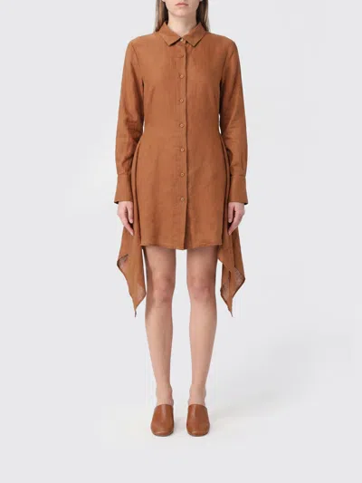 Mc2 Saint Barth Asymmetric Linen Mini Shirt Dress In Brown