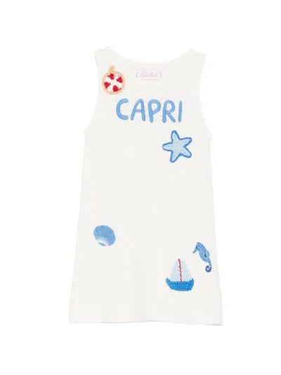 Mc2 Saint Barth Kids' Audie Embroidered-motif Crochet-knit Dress In White