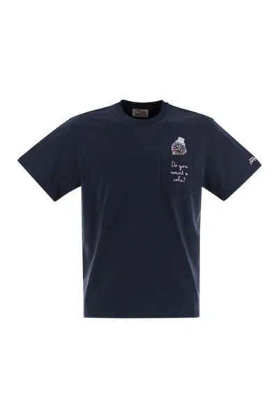 Mc2 Saint Barth Austin - T-shirt With Embroidery And Breast Pocket In Blue