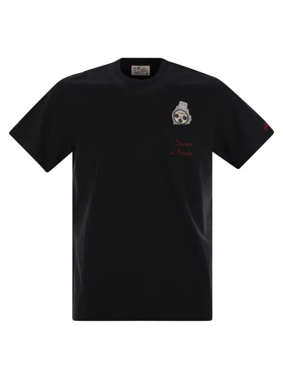 Mc2 Saint Barth Austin T Shirt With Embroidery And Breast Pocket In Black