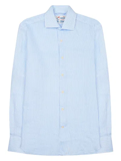 Mc2 Saint Barth Baby Blue Vertical Striped Lightweight Linen Shirt