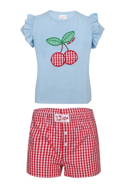 Mc2 Saint Barth Baby T-shirt Cherry Vichy With Popeline Boxy Shorts Set