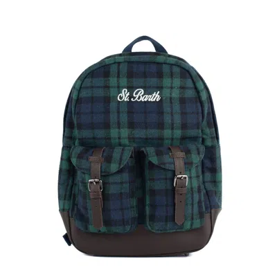 Mc2 Saint Barth Backpack With Tartan Print In Blue, Green