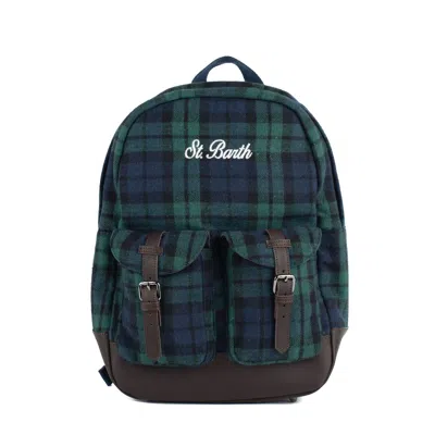 Mc2 Saint Barth Backpack With Tartan Print In Blue, Green