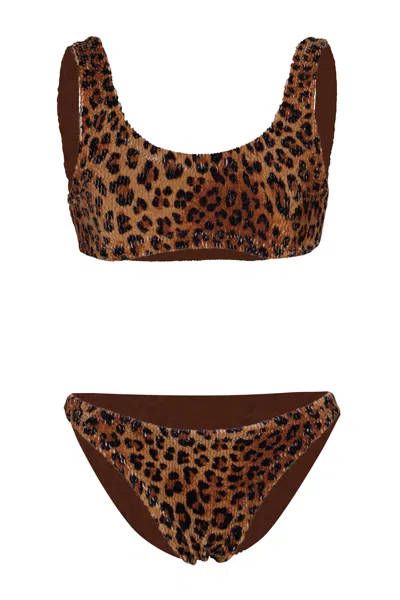 Mc2 Saint Barth Baker Animalier Print Crinkle Bikini In Brown