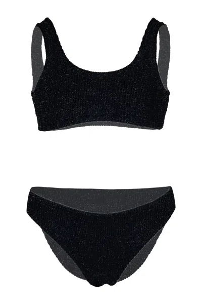 Mc2 Saint Barth Baker Crinkle Bikini In Black Shimmery