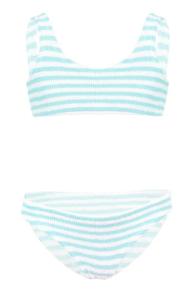 Mc2 Saint Barth Baker Crinkle Bikini In Water Green Striped In Blue