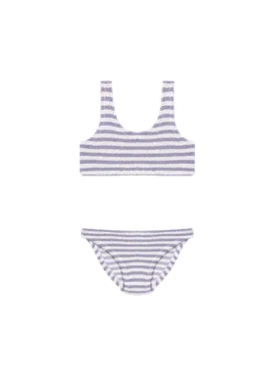 Mc2 Saint Barth Baker Crinkle Bikini With Blue Stripes In Multi