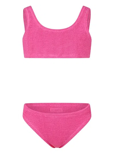 MC2 SAINT BARTH BAKER PINK BIKINI WITH FIXED SHOULDER STRAPS AND CRINKLED EFFECT IN TECH FABRIC STRETCH GIRL
