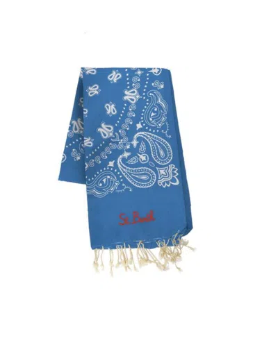 Mc2 Saint Barth Bandana Jacquard Cotton Scarf In Blue