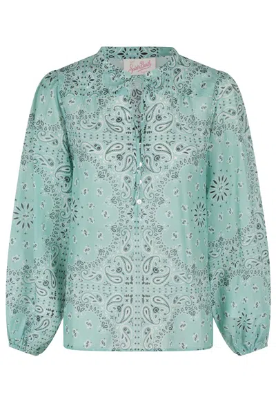 Mc2 Saint Barth Bandana Print Cotton-silk Blend Blouse In Green