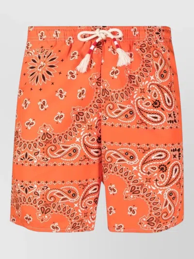 Mc2 Saint Barth Bandana Print Swim Shorts Tassel Detail In Orange