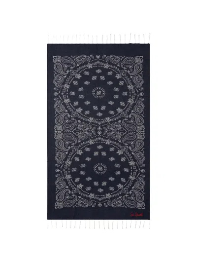 Mc2 Saint Barth Bandana Print Tassel Beach Towel In Blue