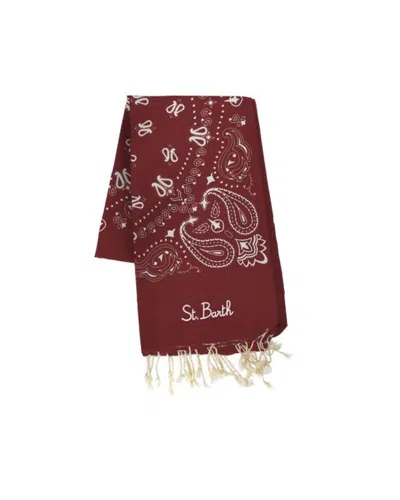 Mc2 Saint Barth Bandana-patterned Jacquard Cotton Scarf In Red