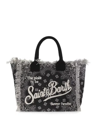Mc2 Saint Barth Bandana-print Fringed Tote Bag In Black