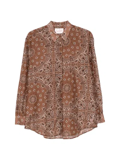 Mc2 Saint Barth Bandana-print Long-sleeve Cotton Shirt In Brown
