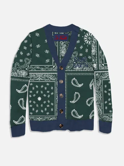Mc2 Saint Barth Bandanna Dark Green Knitted Cardigan With Saint Barth Embroidery