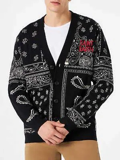 Pre-owned Mc2 Saint Barth Bandanna Knitted Cardigan With Saint Barth Embroidery In Black