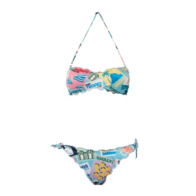 MC2 SAINT BARTH MC2 SAINT BARTH BANDEAU BIKINI WITH POSTCARD PRINT