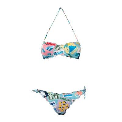 MC2 SAINT BARTH MC2 SAINT BARTH BANDEAU BIKINI WITH POSTCARD PRINT