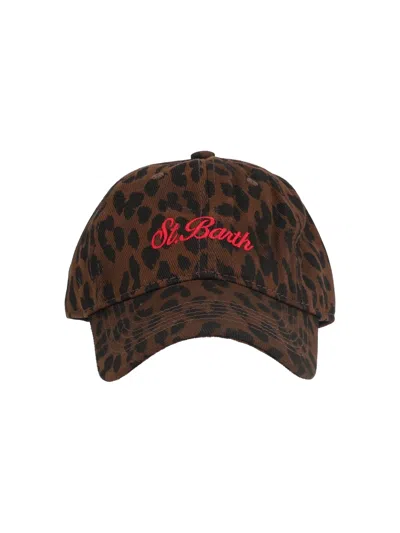 Mc2 Saint Barth Leopard-print Embroidered Baseball Cap In Brown