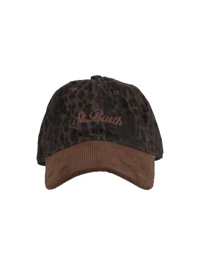 Mc2 Saint Barth Baseball Wax Corduroy S-dark Leopard 18 Emb In Brown