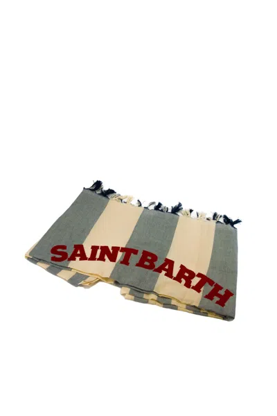 Mc2 Saint Barth Beach Club Cotton Beach Towel In Blu/naturale