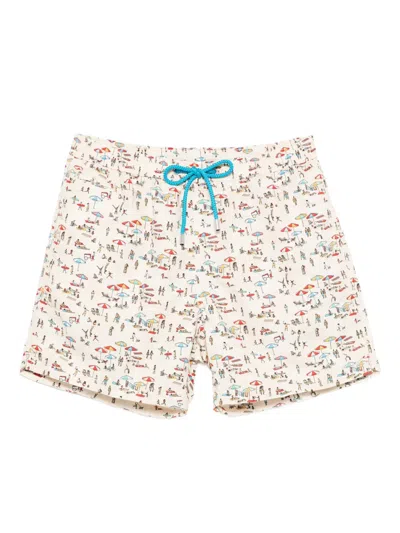 Mc2 Saint Barth Beach-scene Drawstring Swim Shorts In White