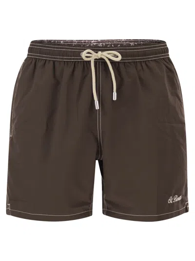 Mc2 Saint Barth Beach Shorts With Logo In Brown