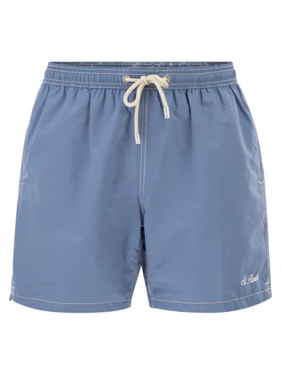 Mc2 Saint Barth Beach Shorts With Logo In Blue