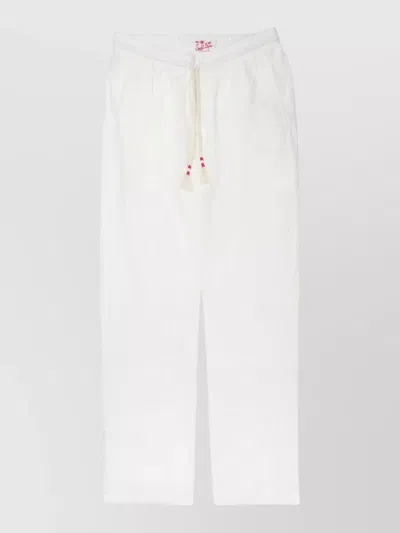 Mc2 Saint Barth Relaxed Fit Linen Trousers With Adjustable Drawstring And Subtle Back Pockets In White