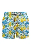 Mc2 Saint Barth Man Lightweight Fabric Swim-shorts Lighting 70 With Majolica Print In Yellow
