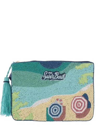 Mc2 Saint Barth Beaded Beach-motif Clutch Bag In Purple