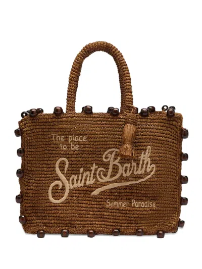 Mc2 Saint Barth Beaded Logo-embroidered Shoulder Bag In Brown