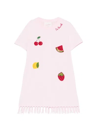 Mc2 Saint Barth Kids' Bead-embellished Fringed Dress In Pink