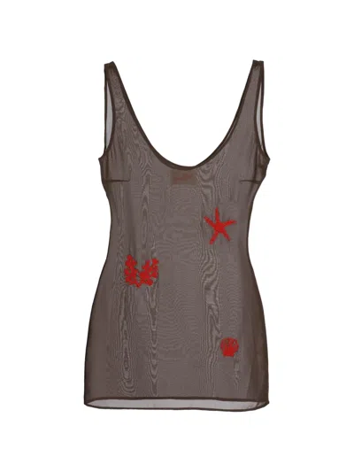 Mc2 Saint Barth Bead-embellished Mesh Mini Dress In Brown
