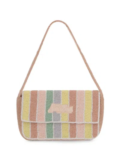 Mc2 Saint Barth Bead-embellished Striped Shoulder Bag In Neutrals