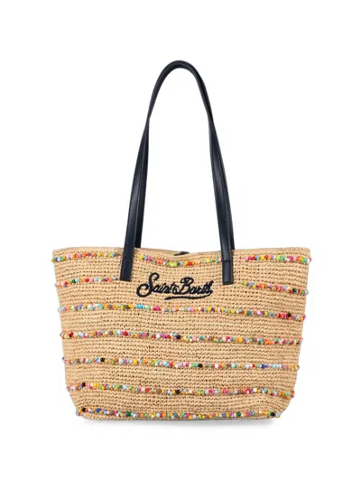 Mc2 Saint Barth Bead-embellished Striped Tote Bag In Brown